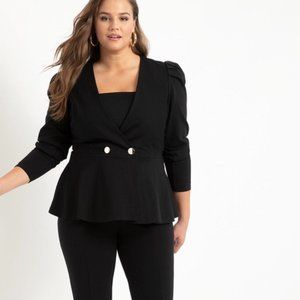 Eloquii Puff Sleeve Peplum Blazer Black Size 24